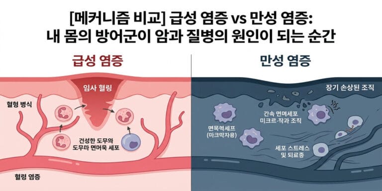 [메커니즘 비교] 급성 염증 vs 만성 염증: 내 몸의 방어군이 암과 질병의 원인이 되는 순간
